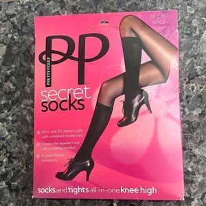 Pretty Polly Secret Socks Tights with Built In Sock Black M/L - New in Box